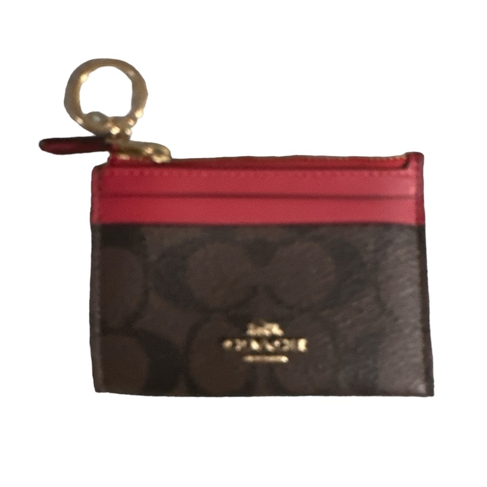 NWOT coach card holder keychain brown and red leather nice 👍